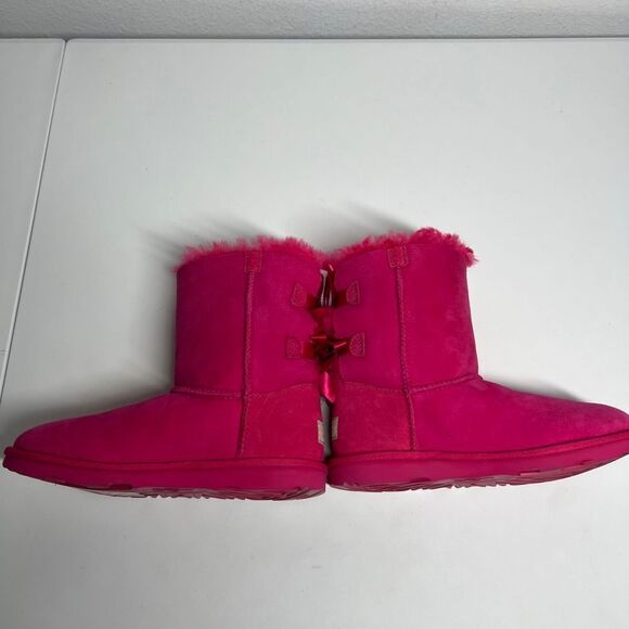 Ugg Mini Bailey Bow II Pink Azalea Fur Boots Big Kids Size 5 Women’s Size 6,5NWT - Picture 7 of 10